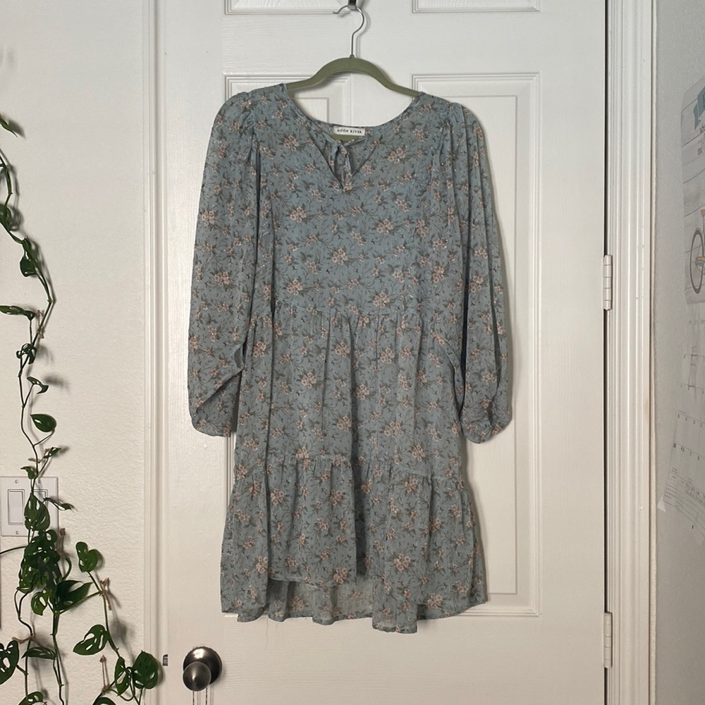 Blue floral dress w/ slip attached